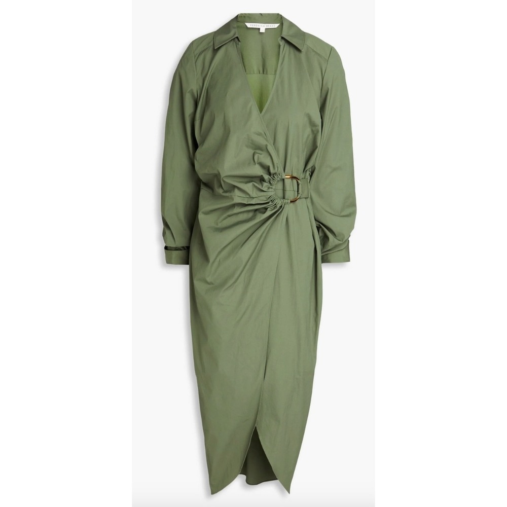 Veronica Beard Afton Wrap Midi Draped Shirt Dress Size 6 Collared Green Preppy